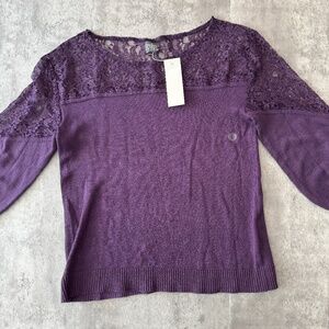 NWT Soho New York and Company Sweater Size L Lace 3/4 Sleeve Ribbed Knitted